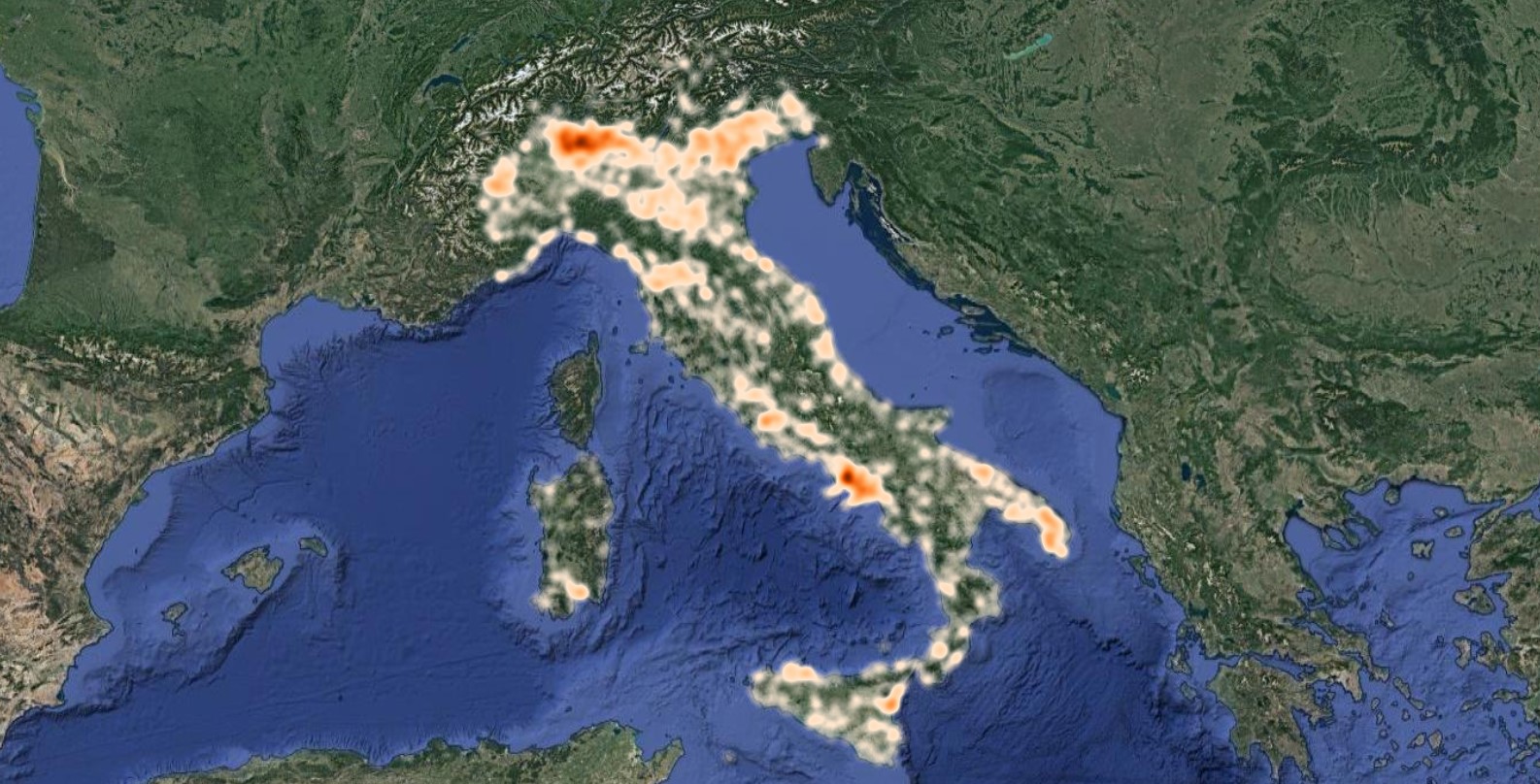 Centri abitati italia heatmap