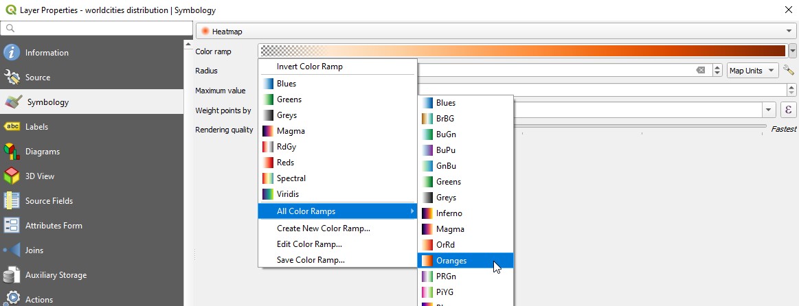 QGIS Color Ramp Selector